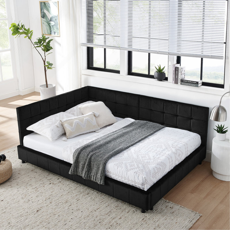 Full Size Upholstered Tufted Bed Frame, Sofa Bed Frame With Comfortable Backrest And Armrests, Full Size Bed For Bedroom, Living Room, Velvet
