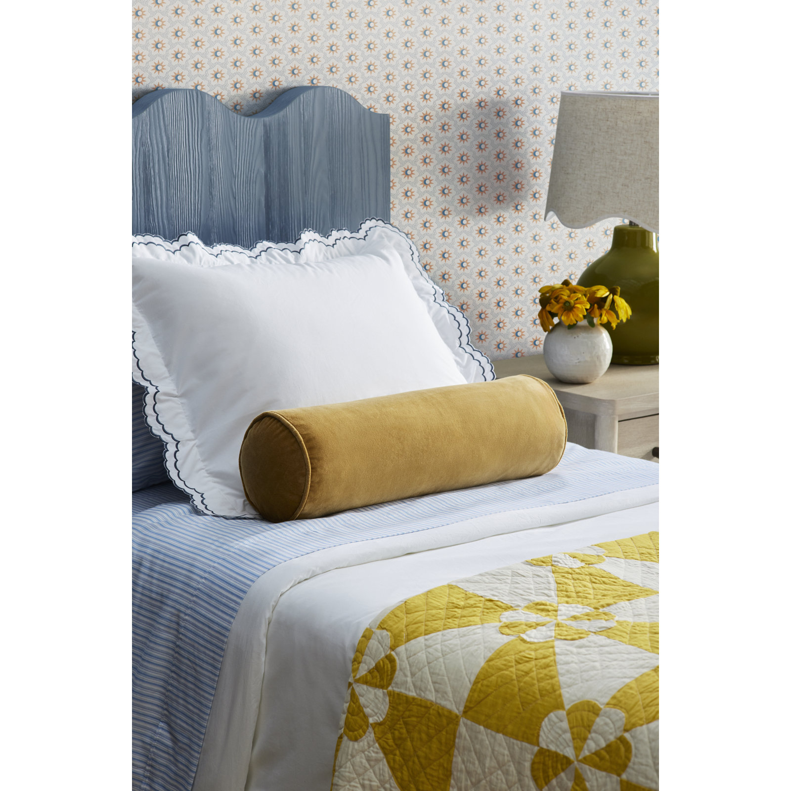 Bara Duvet Cover Set, King Duvet Cover + 2 King Shams, Blue/White