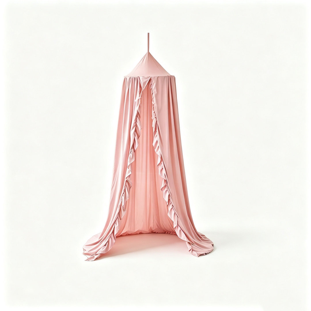 Bed Canopy for Girls with Ruffled,Princess Round Dome Children (Beige Pink)