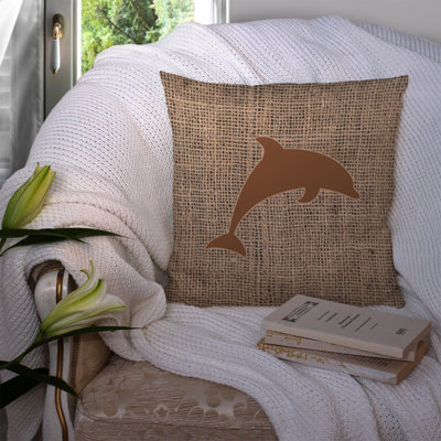 Dolphin Dolphin Burlap IndoorOutdoor Throw Pillow