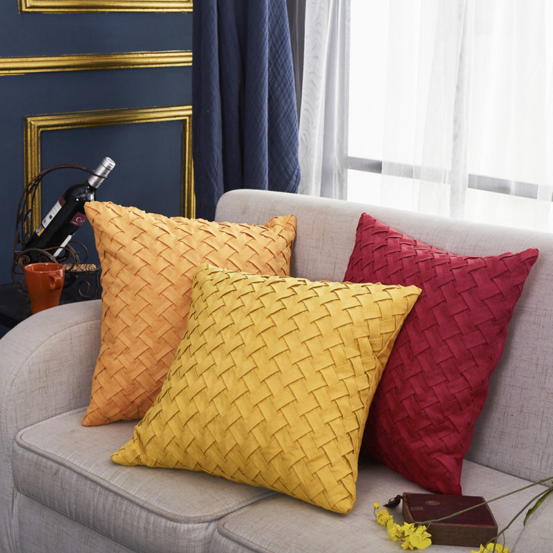 Wine Red (Covers AND Inserts) Set of 2 Cross Pattern Solid Colors Throw Pillows size 20"x20", Wine Red