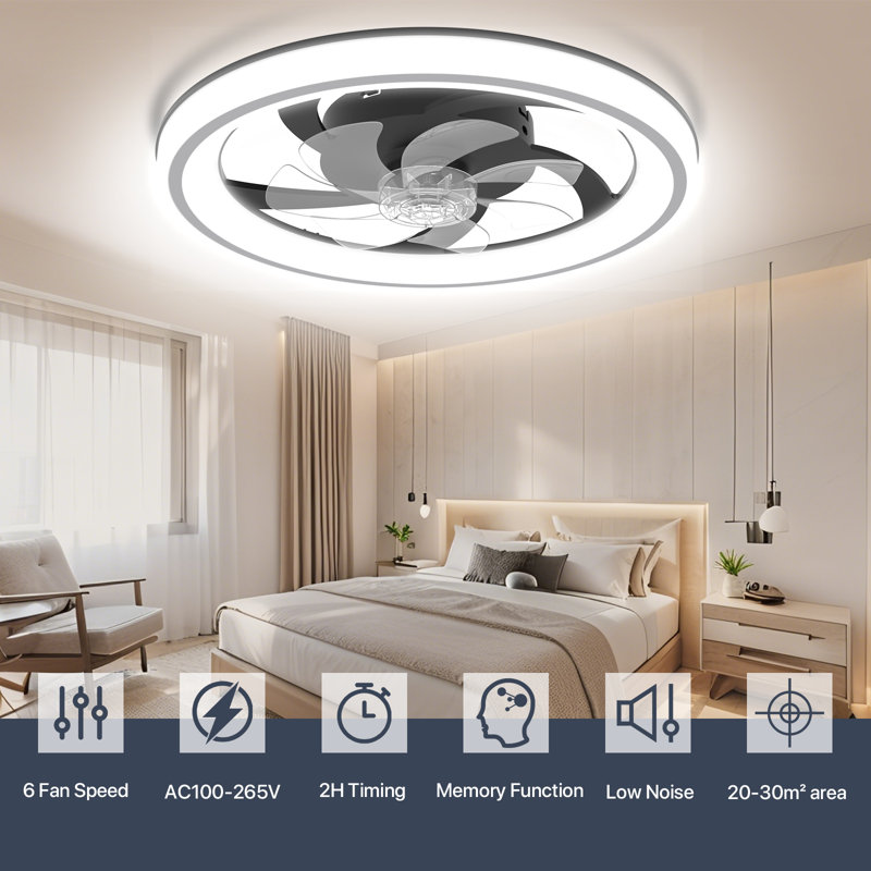Ceiling Fan With Light Remote, 3 LED Colour Temperature, 6 Speed Noiseless AC Motor, Timer Setting,Adjustable Brightness