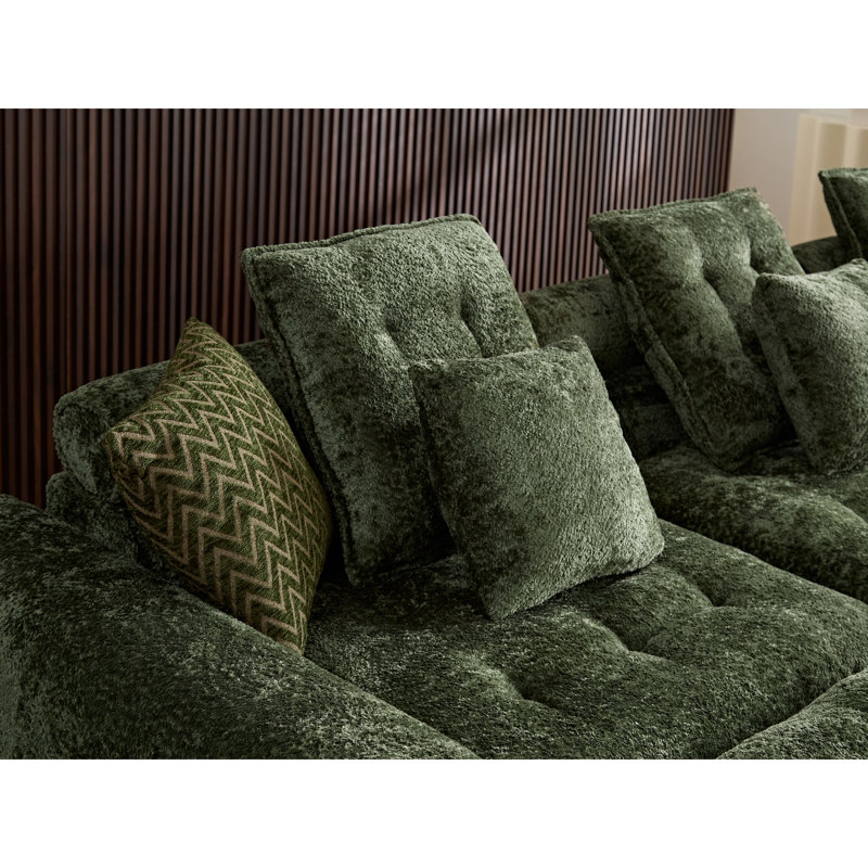 Canapé modulaire en forme de L 137,7 po en laine d'agneau moelleux vert, Green Boucle, 30.3" H x 137.7" W x 88.9" D