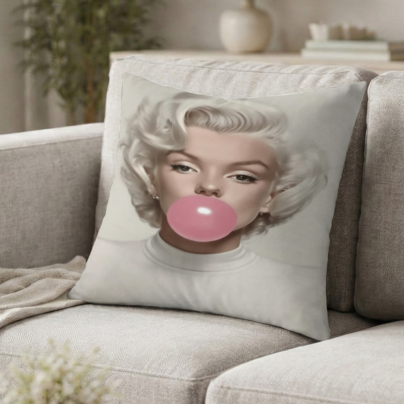 Coussin rose avec imprimé pop art Marilyn, H 16 po x l 16 po