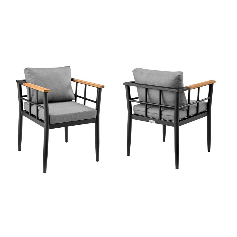 Chaises de patio d'extérieur en aluminium et teck avec coussins gris Florentine