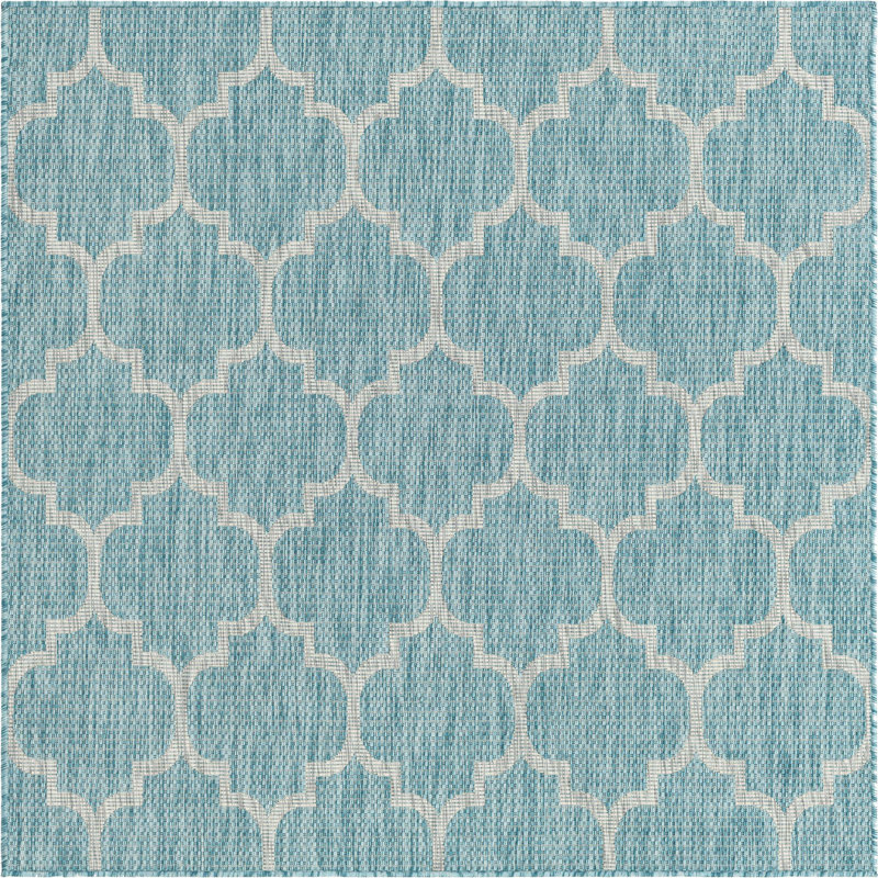 Outdoor Preen Area Rug Blue Green Color, Square 5'