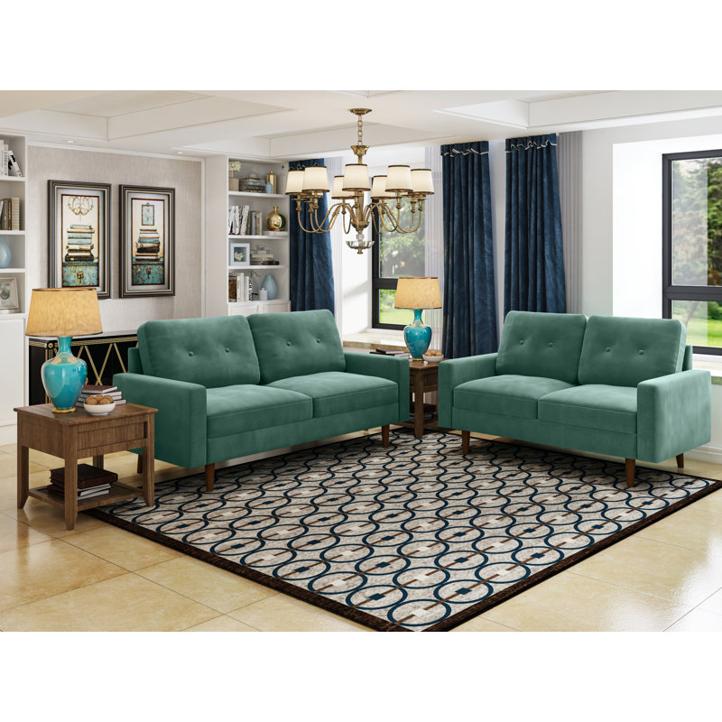 Madian Velvet Sofa, Aqua Velvet, 32.7" H x 70" W x 30" D