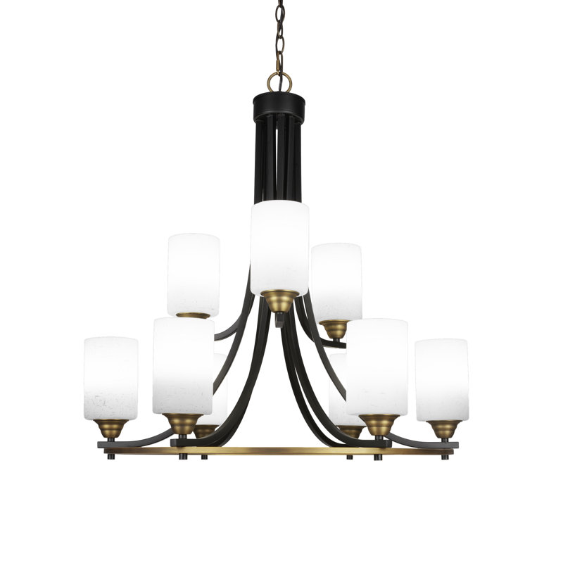 9-Light Chandelier, Brushed Nickel, White