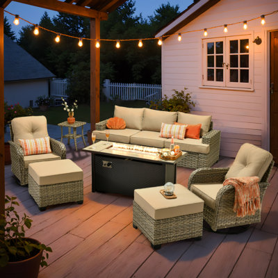 7 - Person Outdoor Seating Group With Cushions And Fire Pit