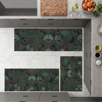 Teal Scales Non-Slip Washable Kitchen Mats