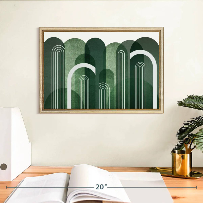 Arches Mid-Century vert émeraude, Cadre flottant en bois naturel, 13 po x 9 po