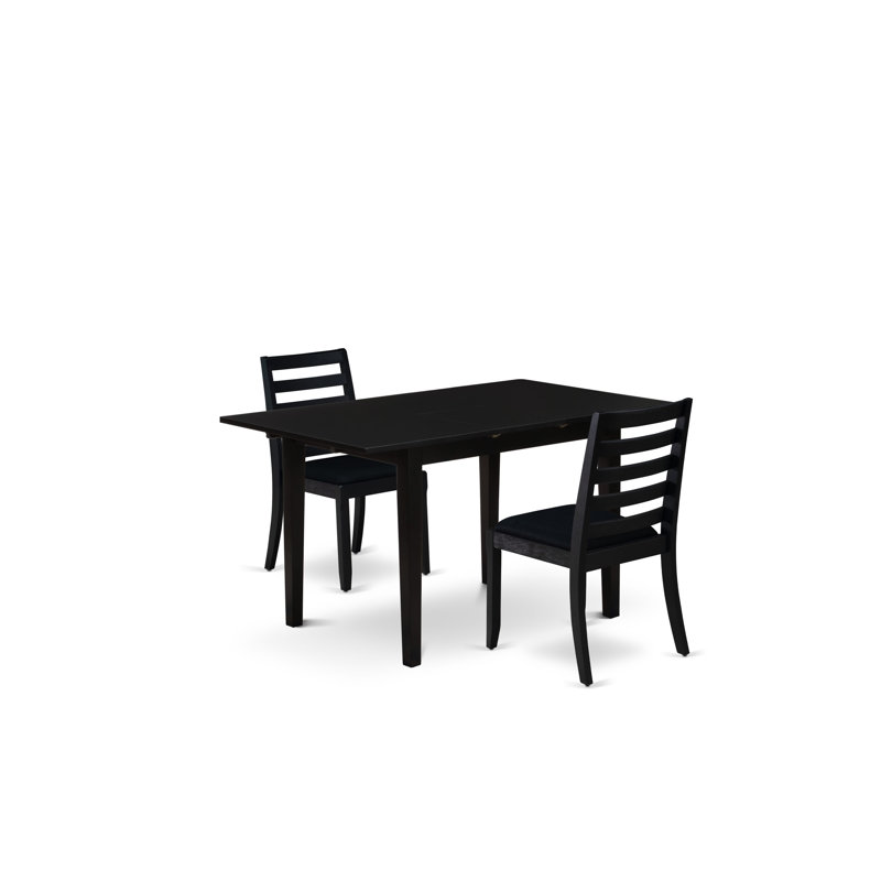 3 Piece Dining Set Includes a Rectangle Table and 2 Stackable Polyester Chairs, Black