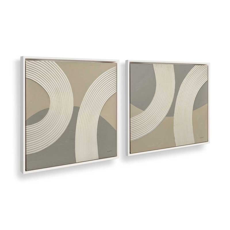 Ensemble de 2 impressions sur toile dans un cadre doré, rythme de 32 po x 32 po, Cadre flottant blanc opaque