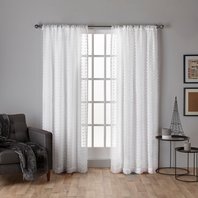 Exclusive Home Spirit Woven Pouf Applique Sheer Rod Pocket Curtain Panel Pair, 54" W x 96" L