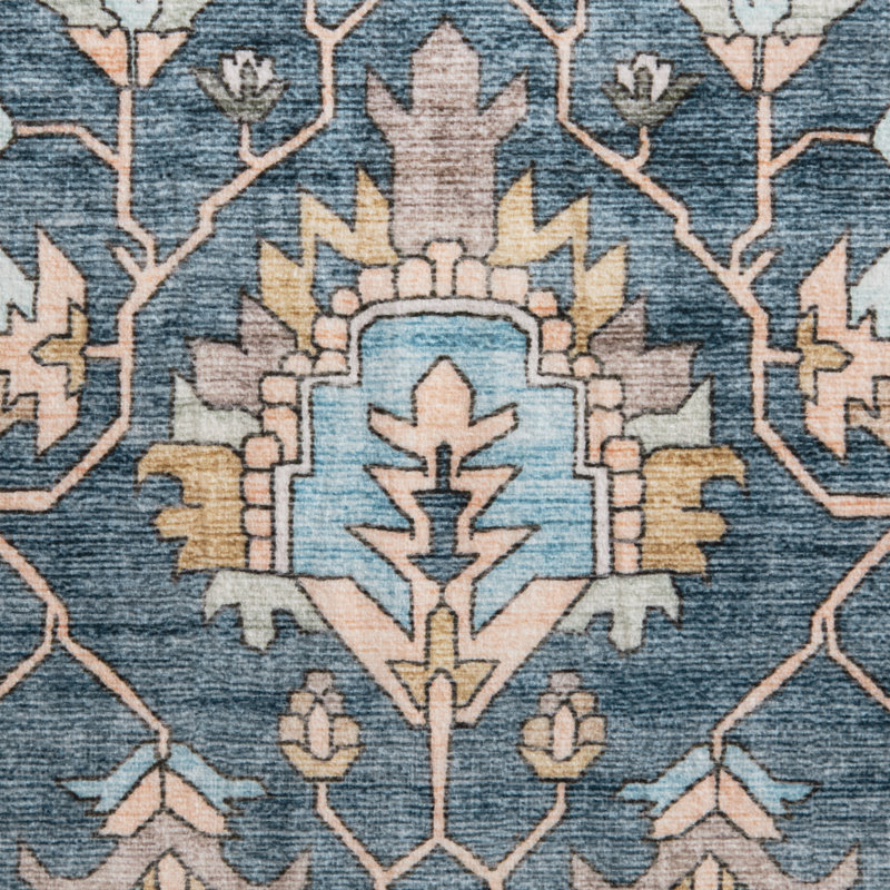 EVERWASH Haven Distressed Border Machine Washable Area Rug with AirFlo Technology, Blue, 5'x7', Blue, 5 x 7