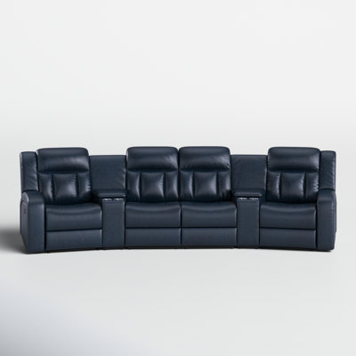 Arvydas 138" Wide Faux Leather Home Theater Sectional with Cup Holder by Lark Manor