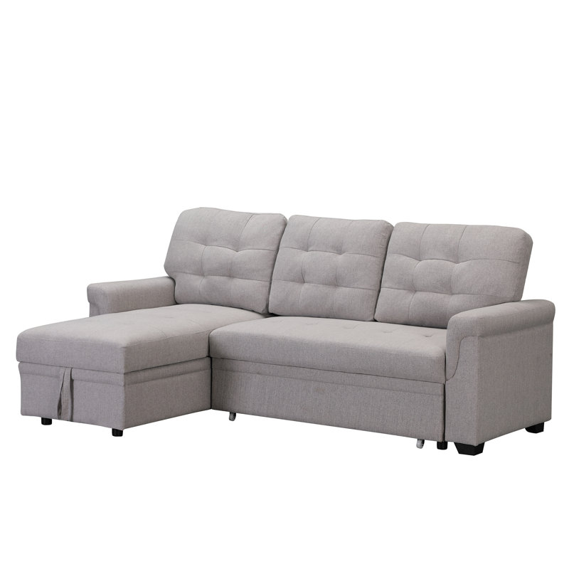 Rosina 86" Linen Upholstered Sectional Sleeper Sofa, Light Gray Linen