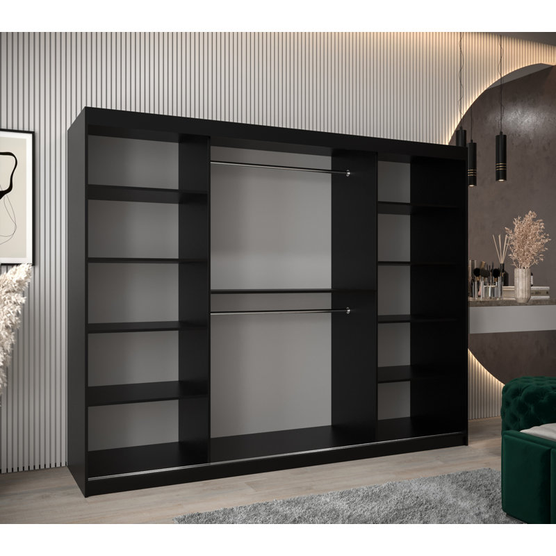Heina 3 Door Manufactured Wood Wardrobe, Black Matte