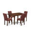 L'ensemble 5 pièces de table de salle à manger moderne contient une table de cuisine et 4 chaises de salle à manger modernes Mid-Century en tissu de polyester bourgogne, acajou-1284400665
