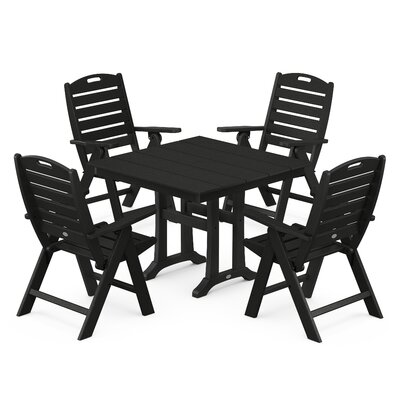 Nautical Folding Highback Chair 5-Piece Farmhouse Trestle Dining Set -  POLYWOOD®, PWS639-1-BL