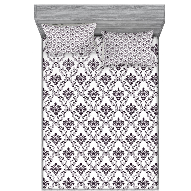 Microfiber Damask Sheet Set, Queen Sheet Set with Fitted Sheet