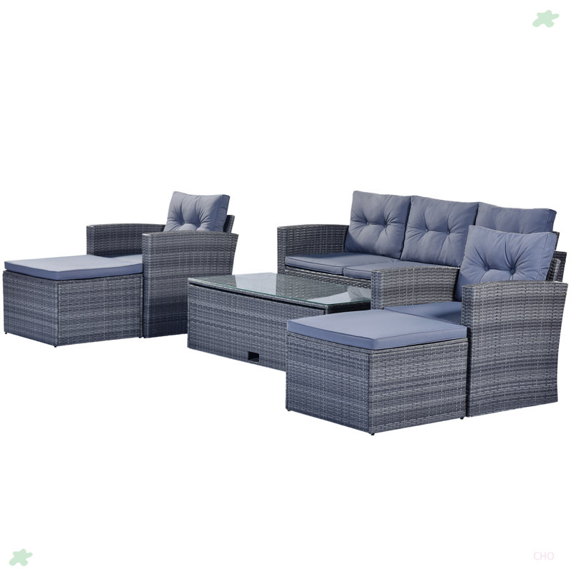 Ensemble de conversation modulaire en osier pour l'extérieur 6 pièces, Gris