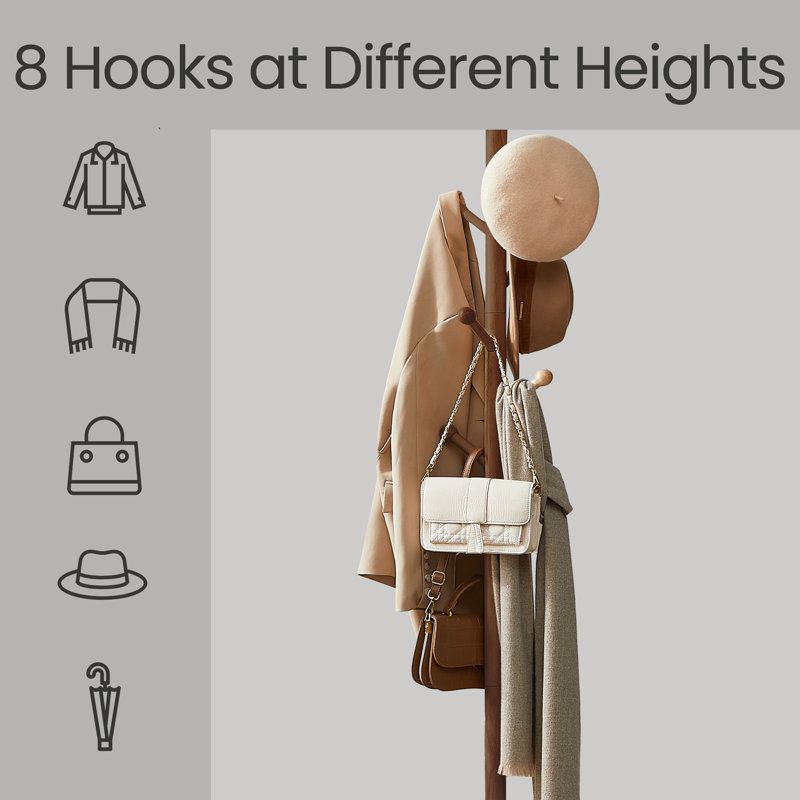 Shamita 67.6" H Solid Wood 7-Hook Freestanding Coat Rack, Walnut