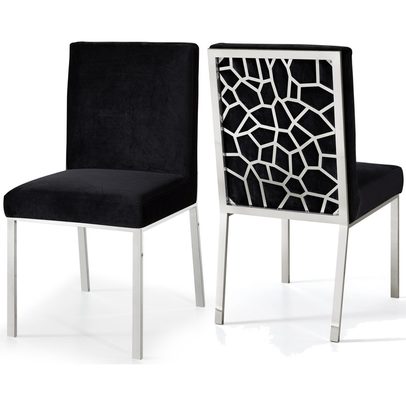 Sansa 20'' H Velvet Upholstered Side Chair, Black Velvet, Chrome