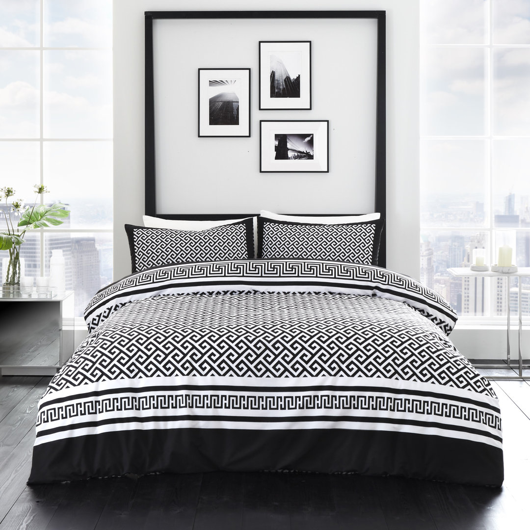 Modern Geometric Print Duvet Cover Set with Matching Pillowcases - Available in Single Double King - Polycotton Bedding Set