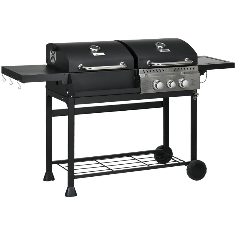 Brayden Studio 2 - Burner Freestanding 8000 BTU BTU Gas and Charcoal Grill with Side Burner