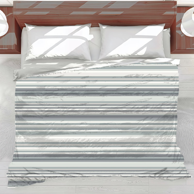 Horizontal Stripe Bedding, King Comforter, Gray/Silver