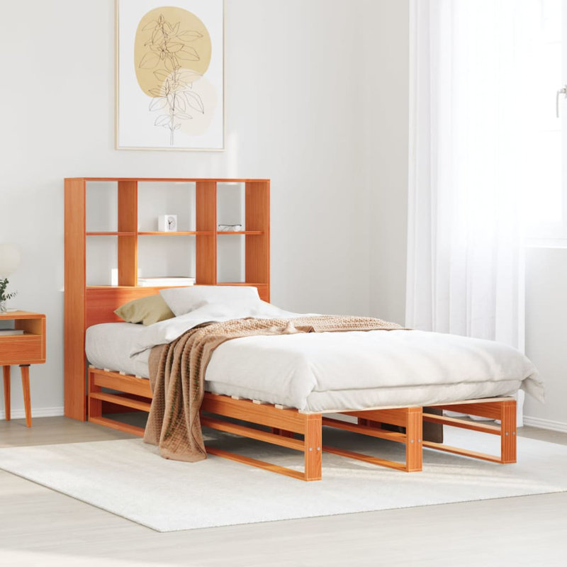 Saleem Solid Wood Bed, Wax Brown, 110cm H x 223cm W x 106cm D