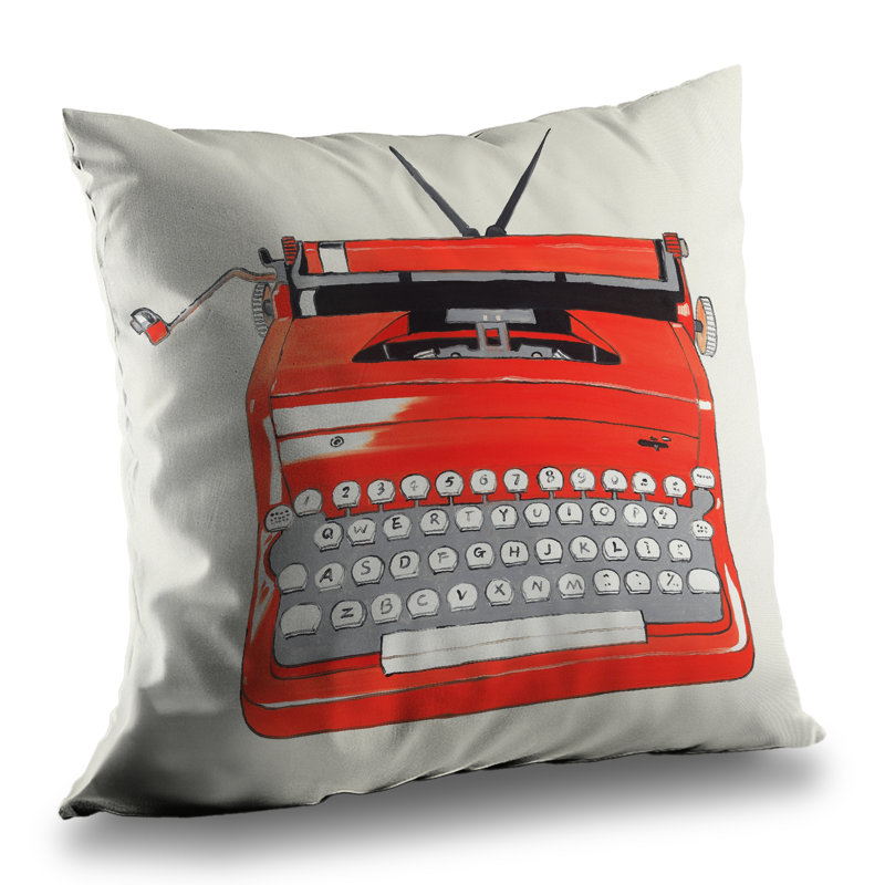 Red Typewriter Machine - Red Poly Twill Throw Pillow Insert