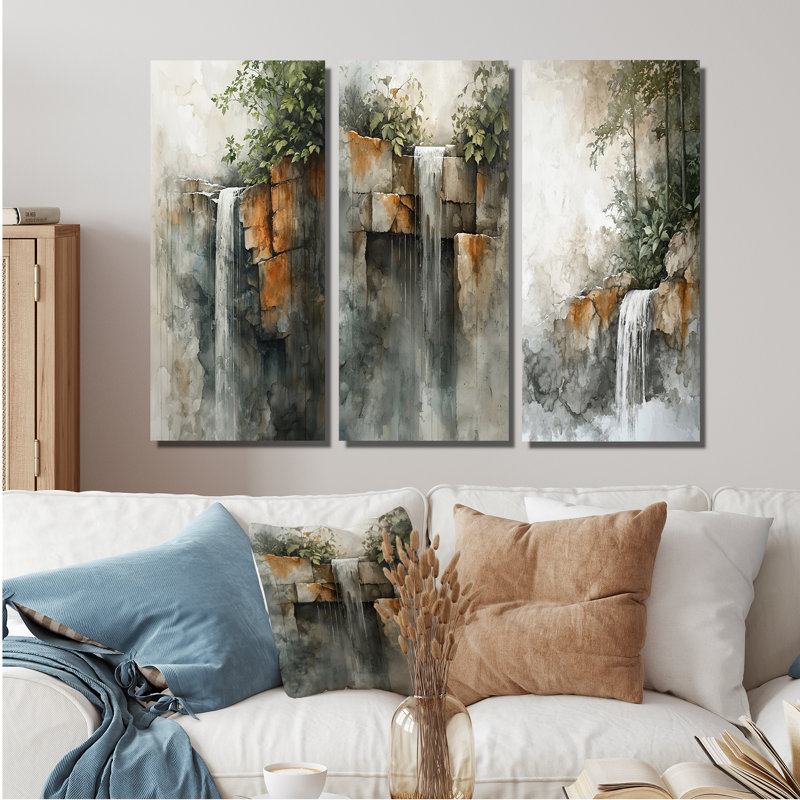 Cascade Oasis I - Collection d'art mural cascade, Toile tendue, H 28 po x l 36 po, Ne s’applique pas