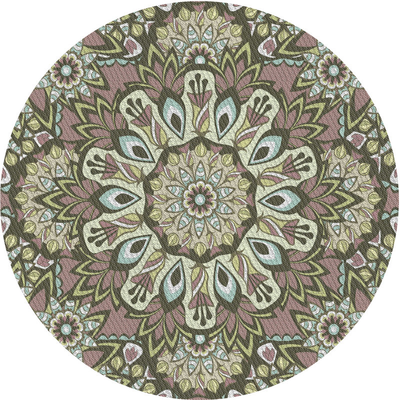 Tapis vert à motif floral, Rond 4 pi