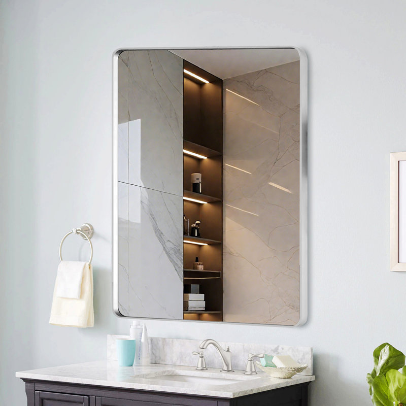 Miroir en aluminium pour salle de bain, Nickel brossé, 30 po x 22 po