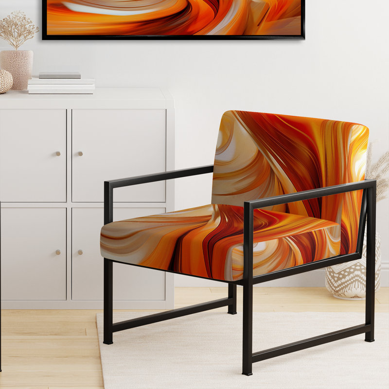 Orange Abstract Warm Fractal Design VII - Upholstered Abstract Accent Side Chair, Black