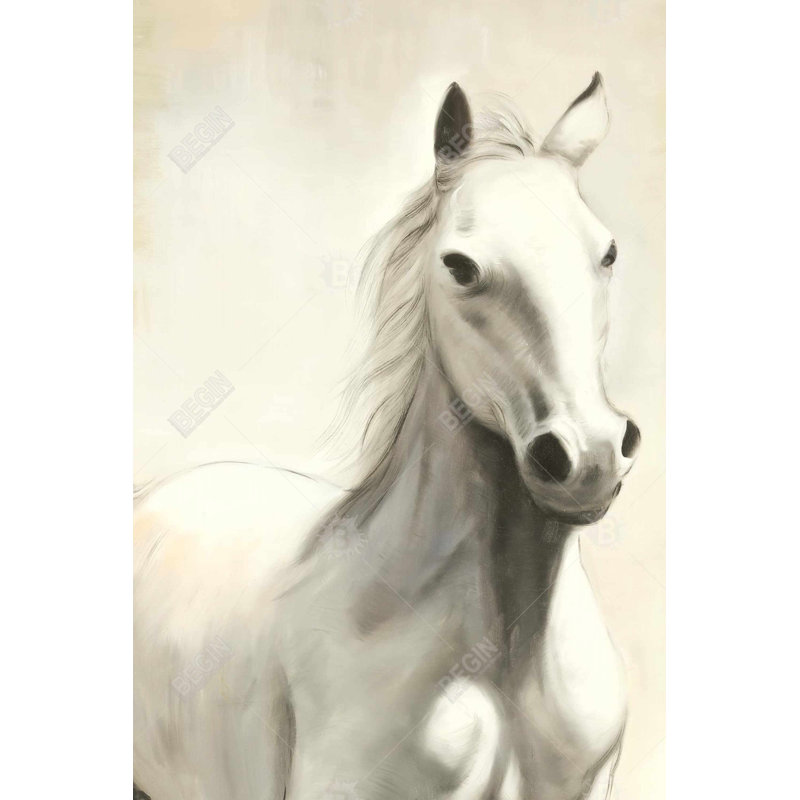 Cheval blanc Gallant - art sur toile beige pour la décoration intérieure