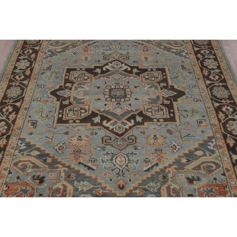 Tapis bleu clair à motif médaillon Oushak 8 x 10