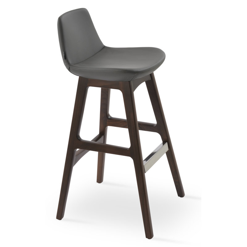 Tabouret de bar et de comptoir Pera, Noyer américain, Similicuir gris, Tabouret de bar (siège d'une hauteur de 29 po)