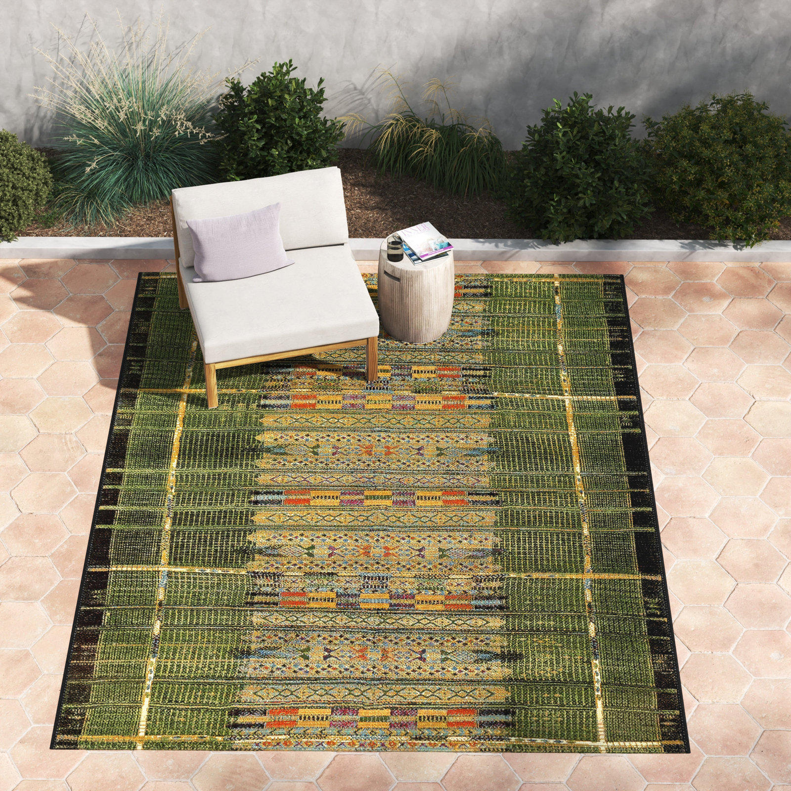 Sesena Multi-Colored Indoor/Outdoor Area Rug, Rectangle 4'10" x 7'6"