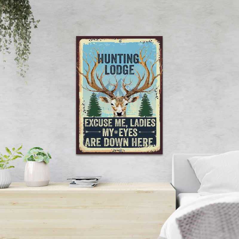 Cerf et arbres - pavillon de chasse - reproduction d'art graphique sur toile tendue, H 36 po x l 24 po x P 2 po