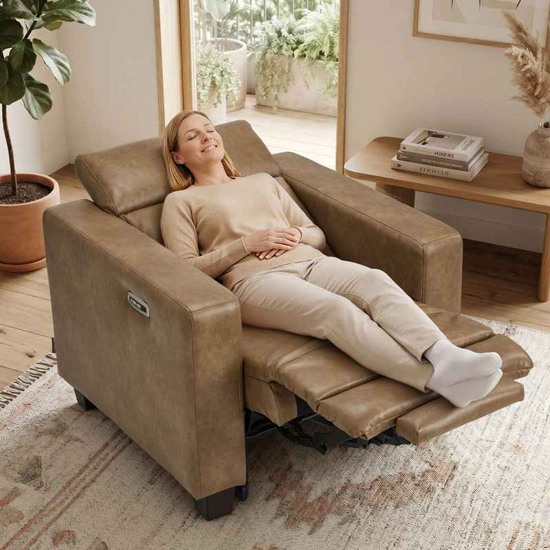 Fauteuil inclinable électrique Wall-Hugger, repose-pieds haut avec appui-tête réglable, pour petits espaces, similicuir respirant