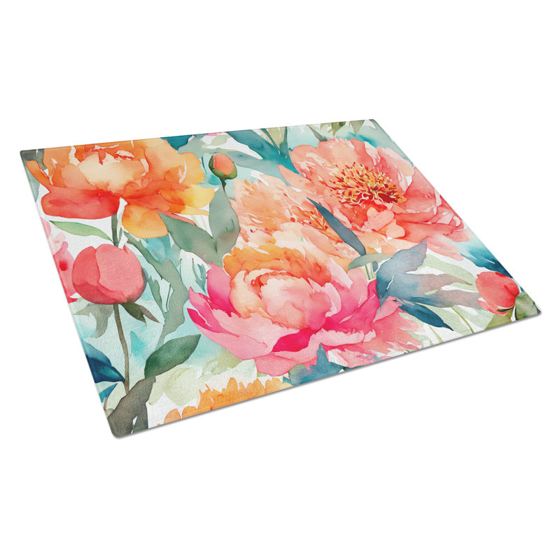 Grandes pivoines dans une planche à découper en verre aquarelle