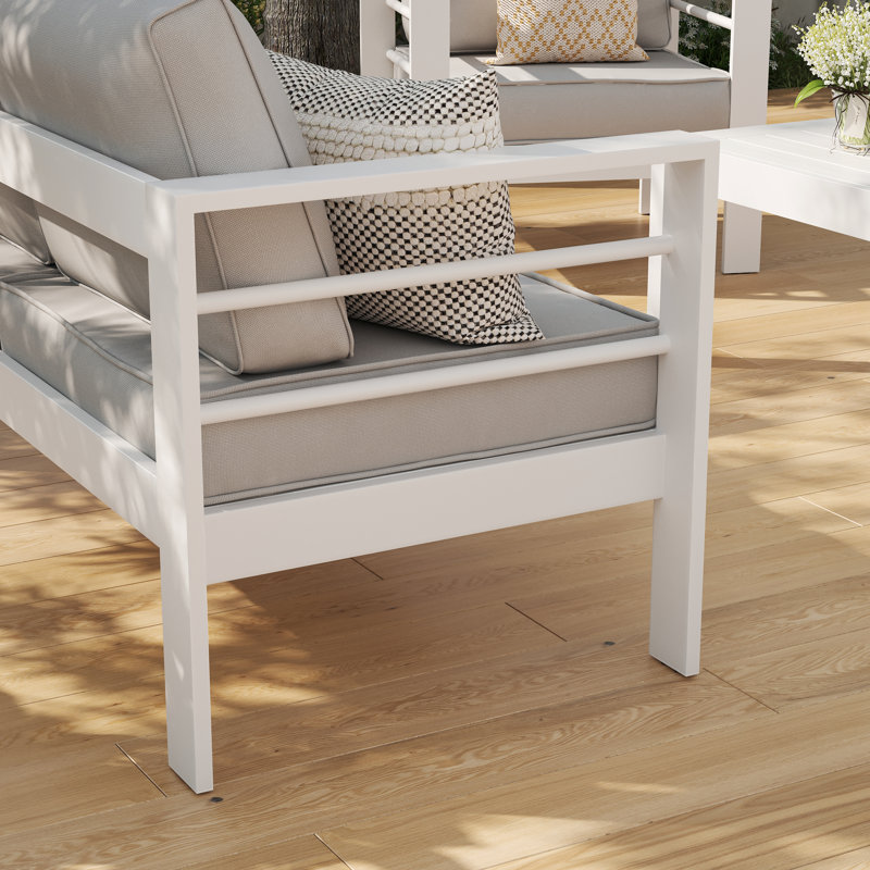 3-Person Outdoor Sofa with Cushions, Gray, White