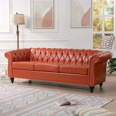 84.65" Rolled Arm Chesterfield 3 Seater Sofa
