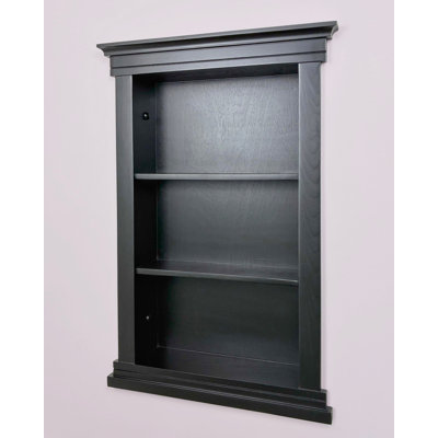 Fox Hollow Furnishings 14x24 Elliot Craftsman Recessed Wood Wall Niche Insert Shelf - NO MDF - Black Plain Back