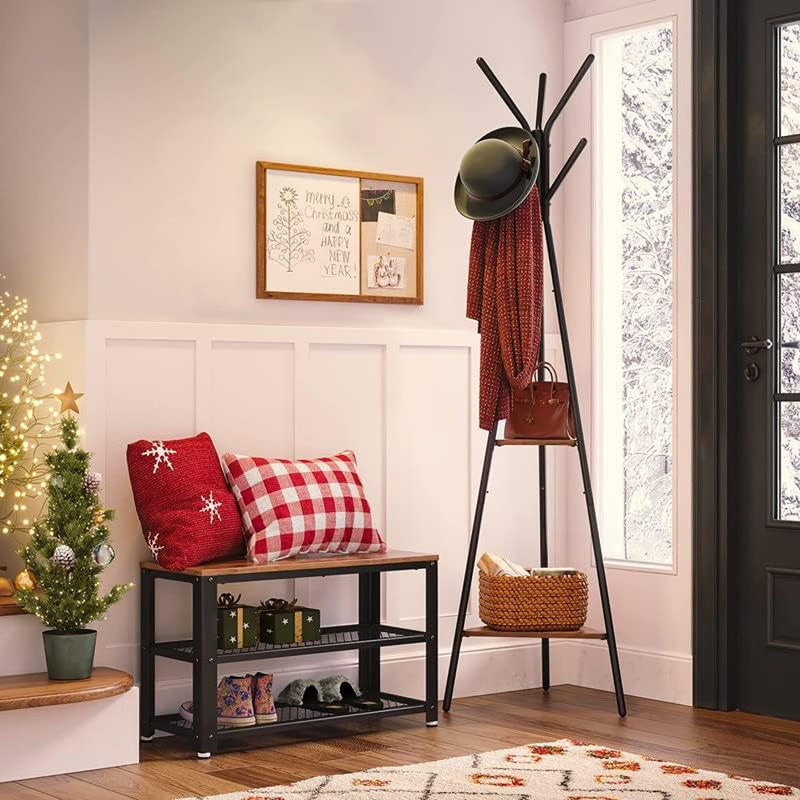 8 Pair Shoe Rack, Rustic Brown/ Black