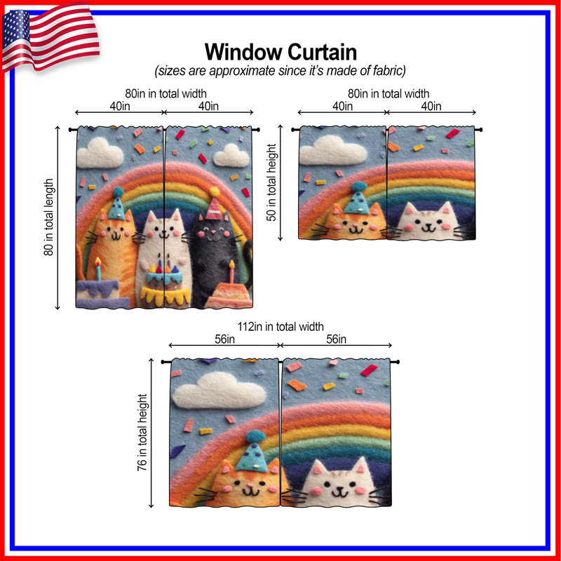 Rideaux de fenêtre Cats With Birthday Cakes, 40 po x 60 po - 2 panneaux, Obscurcissement de chambre