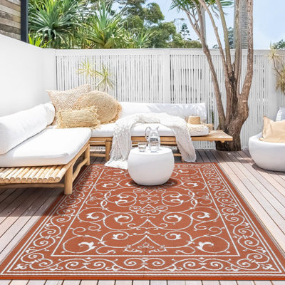 Tapis extérieur réversible - Tapis en plastique imperméable et résistant aux rayons UV - Design gris moderne - Facile à nettoyer - 9 x 18 pi